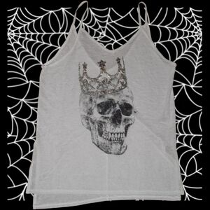 AEROPOSTALE Tokyo Darling Shear White Top, Skull with Metallic Crown